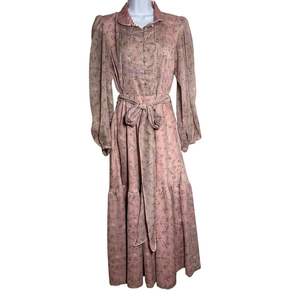 Sue Sartor Prairie Style Maxi Dress with Sash Women's Sz. S
